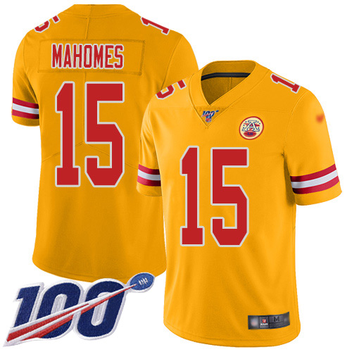 Men Kansas City Chiefs #15 Mahomes Patrick Limited Gold Inverted Legend 100th Season Football Nike NFL Jersey